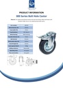 300 series 125mm swivel/brake bolt hole 10,5mm castor with black rubber on pressed steel centre roller bearing wheel 120kg - Spec Sheet