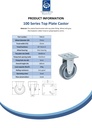 100 series 75mm fixed top plate 60x60mm castor with grey TPR-rubber on polypropylene centre plain bearing wheel 60kg - Spec Sheet