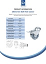 100 series 50mm swivel/brake bolt hole 10mm castor with grey TPR-rubber on polypropylene centre plain bearing wheel 40kg - Spec Sheet