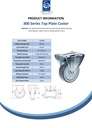 300 series 100mm fixed top plate 100x84mm castor with grey TPR-rubber on polypropylene centre ball bearing wheel 110kg - Spec Sheet