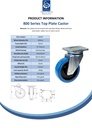 800 series 160mm swivel top plate 135x110mm castor with blue elastic rubber on nylon centre ball bearing wheel 350kg - Spec Sheet