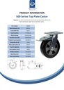 500 series 200mm swivel/brake top plate 140x110mm castor with black elastic rubber on aluminium centre ball bearing wheel 450kg - Spec Sheet