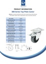 300 series 80mm swivel/brake top plate 100x80mm castor with electrically conductive grey TPR-rubber on a polypropylene centre plain bearing wheel 65kg - Spec sheet