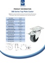 300 series 125mm swivel/brake top plate 100x80mm castor with electrically conductive grey TPR-rubber on polypropylene centre plain bearing wheel 80kg - Spec sheet