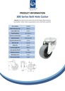 300 series 80mm swivel bolt hole 10.5mm castor with electrically conductive grey TPR-rubber on polypropylene centre plain bearing wheel 65kg - Spec sheet