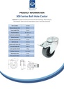 300 series 80mm swivel/brake bolt hole 10.5mm castor with electrically conductive grey TPR-rubber on a polypropylene centre plain bearing wheel 65kg - Spec sheet