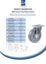 300 series 160mm swivel top plate 140x110mm castor with electrically conductive grey polyurethane on nylon centre ball bearing wheel 350kg - Spec sheet