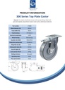 300 series 160mm swivel/brake top plate 140x110mm castor with electrically conductive grey polyurethane on nylon centre ball bearing wheel 350kg - Spec sheet