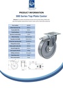 300 series 200mm swivel/brake top plate 140x110mm castor with electrically conductive grey polyurethane on nylon centre ball bearing wheel 350kg - Spec sheet