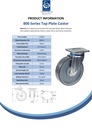 800 series 200mm swivel top plate 135x110mm castor with electrically conductive grey polyurethane on nylon centre ball bearing wheel 700kg - Spec sheet