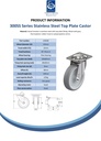 300SS series 125mm stainless steel swivel top plate 100x85mm castor with grey TPR-rubber on polypropylene centre plain bearing wheel 125kg - Spec sheet