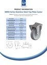 300SS series 125mm stainless steel fixed top plate 100x85mm castor with grey TPR-rubber on polypropylene centre plain bearing wheel 125kg - Spec sheet