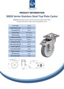 300SS series 125mm stainless steel swivel/brake top plate 100x85mm castor with grey TPR-rubber on polypropylene centre plain bearing wheel 125kg - Spec sheet