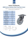 300SS series 160mm stainless steel swivel top plate 140x110mm castor with grey rubber on polypropylene centre plain bearing wheel 135kg - Spec sheet