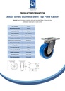 300SS series 100mm stainless steel swivel top plate 100x85mm castor with blue elastic rubber on nylon centre plain bearing wheel 150kg - Spec sheet