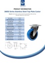 300SS series 125mm stainless steel swivel top plate 100x85mm castor with blue elastic rubber on nylon centre stainless steel roller bearing wheel 150kg - Spec sheet