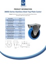 300SS series 125mm stainless steel fixed top plate 100x85mm castor with blue elastic rubber on nylon centre stainless steel roller bearing wheel 150kg - Spec sheet