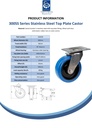 300SS series 160mm stainless steel swivel top plate 140x110mm castor with blue elastic rubber on nylon centre stainless steel roller bearing wheel 300kg - Spec sheet