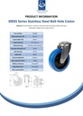 300SS series 125mm stainless steel swivel bolt hole 13mm castor with blue elastic rubber on nylon centre stainless steel roller bearing wheel 150kg - Spec sheet