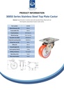 300SS series 80mm stainless steel swivel top plate 100x85mm castor with polyurethane on nylon centre plain bearing wheel 120kg - Spec sheet