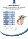 300SS series 100mm stainless steel swivel top plate 100x85mm castor with polyurethane on nylon centre plain bearing wheel 150kg - Spec sheet