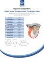 300SS series 100mm stainless steel fixed top plate 100x84mm castor with polyurethane on nylon centre plain bearing wheel 150kg - Spec sheet