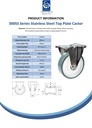 300SS series 160mm stainless steel fixed top plate 138x116mm castor with polyurethane on polypropylene centre stainless steel ball bearing wheel 300kg - Spec sheet