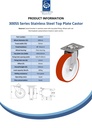 300SS series 200mm stainless steel swivel top plate 140x110mm castor with polyurethane on nylon centre plain bearing wheel 300kg - Spec sheet