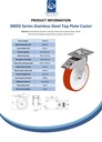 300SS series 200mm stainless steel swivel/brake top plate 140x110mm castor with polyurethane on nylon centre plain bearing wheel 300kg - Spec sheet