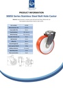 300SS series 125mm stainless steel swivel bolt hole 12mm castor with polyurethane on nylon centre plain bearing wheel 150kg - Spec sheet