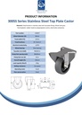 300SS series 80mm stainless steel fixed top plate 100x85mm castor with electrically conductive grey TPR-rubber on polypropylene centre plain bearing wheel 65kg - Spec sheet