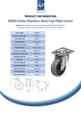 300SS series 100mm stainless steel swivel top plate 100x85mm castor with electrically conductive grey TPR-rubber on polypropylene centre plain bearing wheel 70kg - Spec sheet