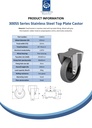 300SS series 125mm stainless steel fixed top plate 100x85mm castor with electrically conductive grey TPR-rubber on polypropylene centre plain bore wheel 80kg - Spec sheet