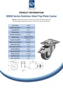 300SS series 80mm stainless steel swivel/brake top plate 100x85mm castor with electrically conductive grey polyurethane on nylon centre additional sealed single ball bearing wheel 100kg - Spec sheet