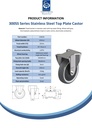 300SS series 125mm stainless steel fixed top plate 100x85mm castor with electrically conductive grey polyurethane on nylon centre additional sealed single ball bearing wheel 150kg - Spec sheet
