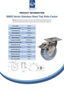 300SS series 160mm stainless steel swivel/brake top plate 140x110mm castor with electrically conductive grey polyurethane on nylon centre stainless steel ball bearing wheel 300kg - Spec sheet