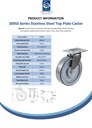 300SS series 200mm stainless steel swivel top plate 140x110mm castor with electrically conductive grey polyurethane on nylon centre stainless steel ball bearing wheel 300kg - Spec sheet