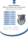 300SS series 200mm stainless steel fixed top plate 140x110mm castor with electrically conductive grey polyurethane on nylon centre stainless steel ball bearing wheel 300kg - Spec sheet