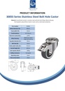 300SS series 80mm stainless steel swivel/brake bolt hole 12mm castor with electrically conductive grey polyurethane on nylon centre additional sealed single ball bearing wheel 100kg - Spec sheet