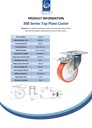 300 series 100mm swivel/brake top plate 100x80mm castor with polyurethane on nylon centre roller bearing wheel 170kg - Spec sheet