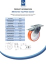 300 series 160mm swivel/brake top plate 140x110mm castor with polyurethane on nylon centre plain bearing wheel 320kg - Spec sheet