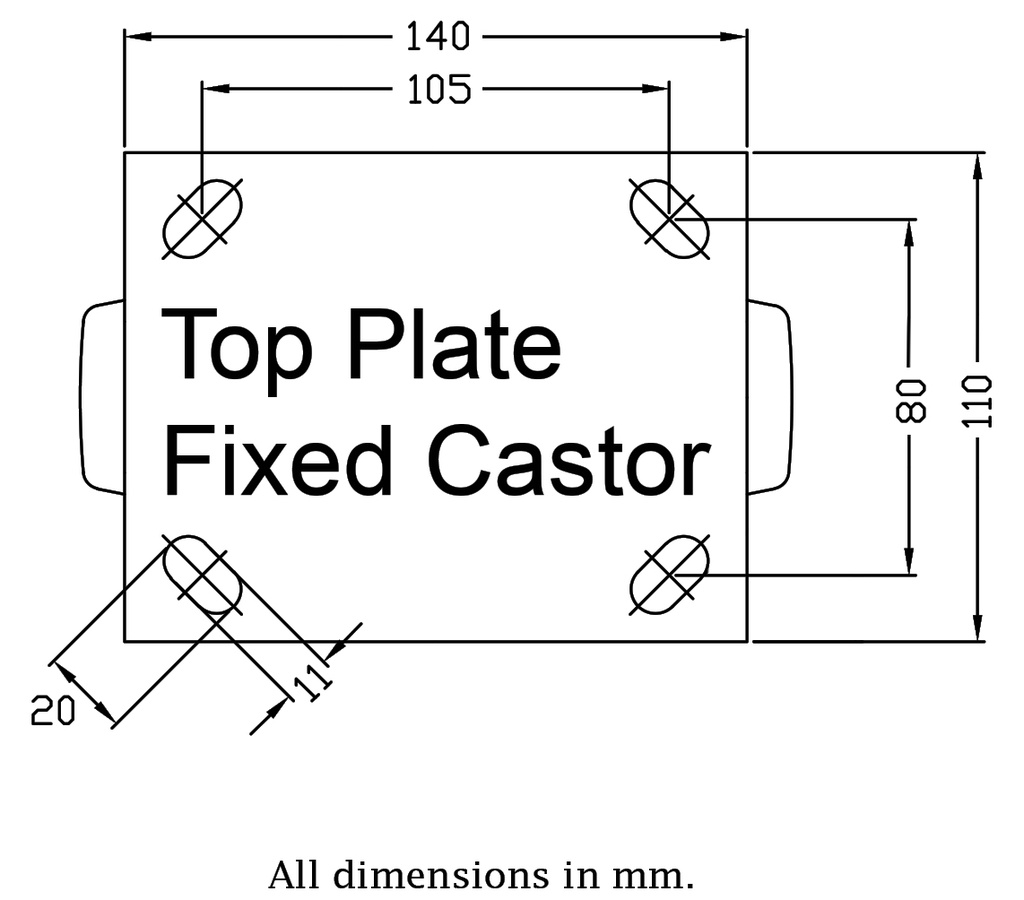 500 series 200mm fixed top plate 140x110mm - Plate drawing