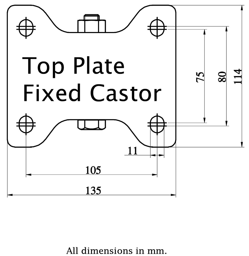 800 series 125mm fixed top plate 135x114mm - Plate drawing