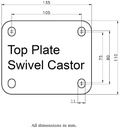 800 series 200mm swivel top plate 135x110mm - Plate drawing