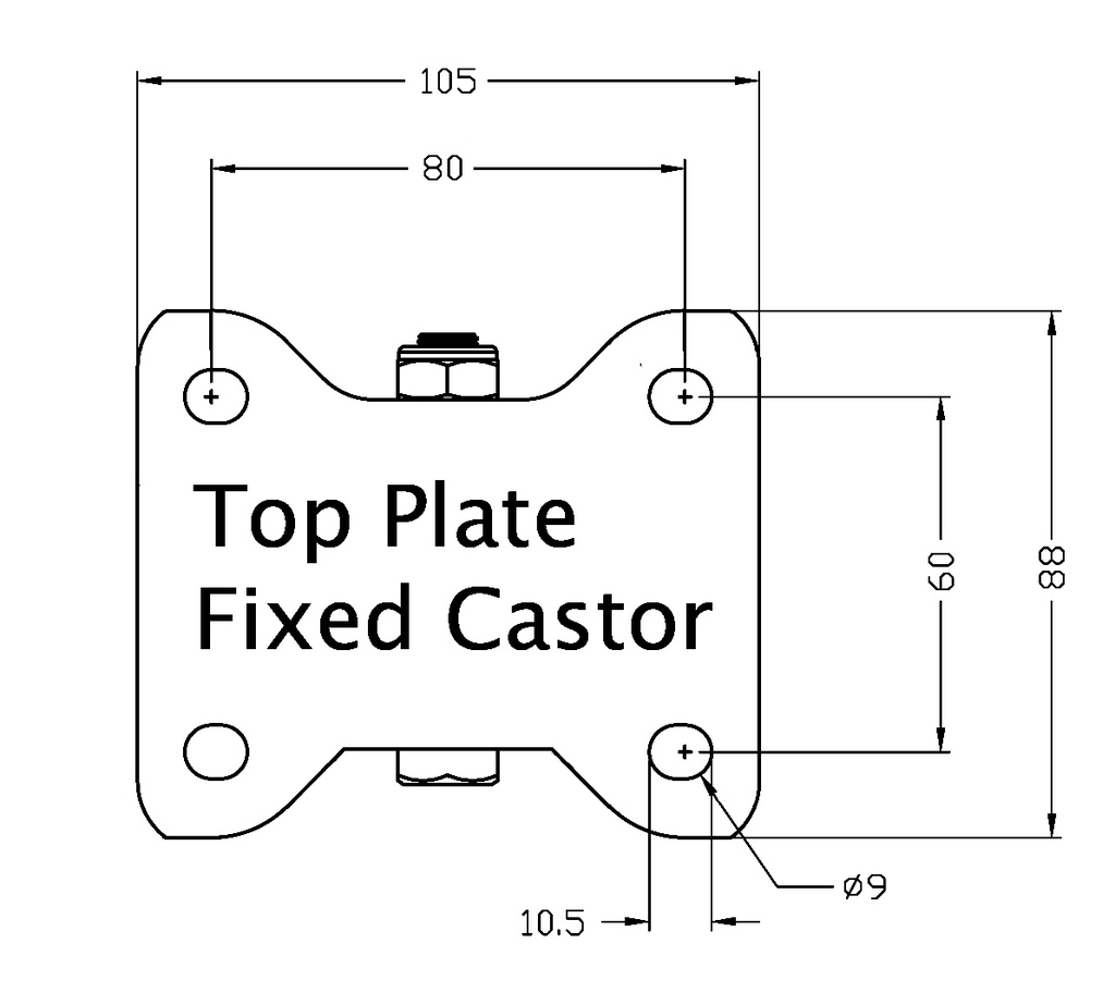 322 series 100mm fixed top plate 105x88mm - Plate drawing