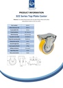 322 series 100mm fixed top plate 105x88mm castor with polyurethane on cast iron centre ball bearing wheel 250kg - Spec sheet