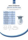 100 series 75mm fixed top plate 60x60mm castor with nylon tread on polypropylene centre plain bearing wheel 70kg - Spec sheet