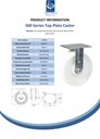 500 series 200mm fixed top plate 140x110mm castor with nylon ball bearing wheel 500kg - Spec sheet