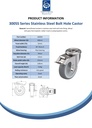 300SS series 100mm stainless steel swivel/brake bolt hole 12mm castor with grey TPR-rubber on polypropylene centre plain bearing wheel 110kg - Spec sheet