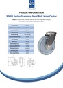 300SS series 125mm stainless steel swivel bolt hole 12mm castor with grey TPR-rubber on polypropylene centre plain bearing wheel 125kg - Spec sheet